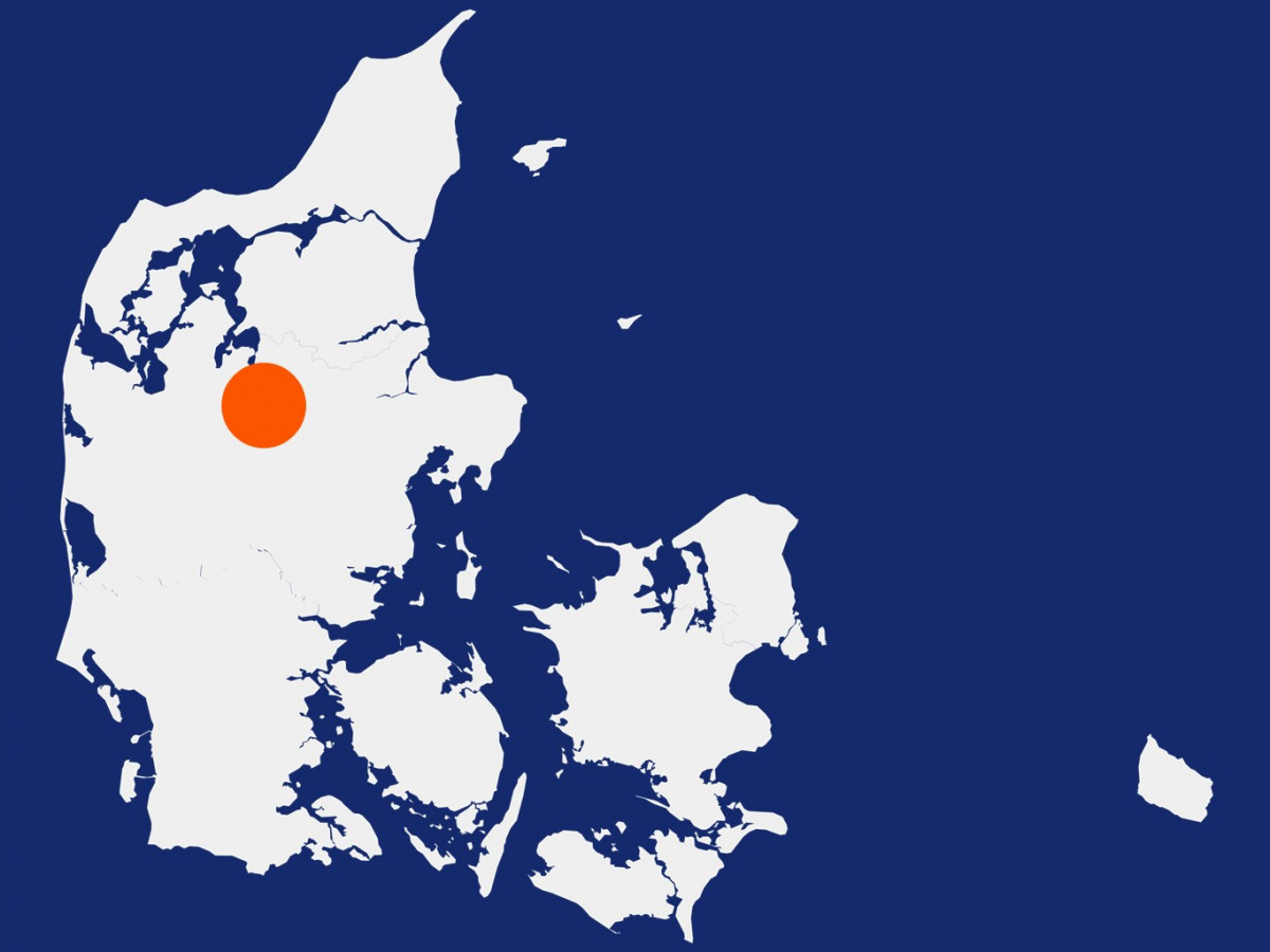 Danmarkskort med prik, der viser placering af Lokalkontoret i Viborg