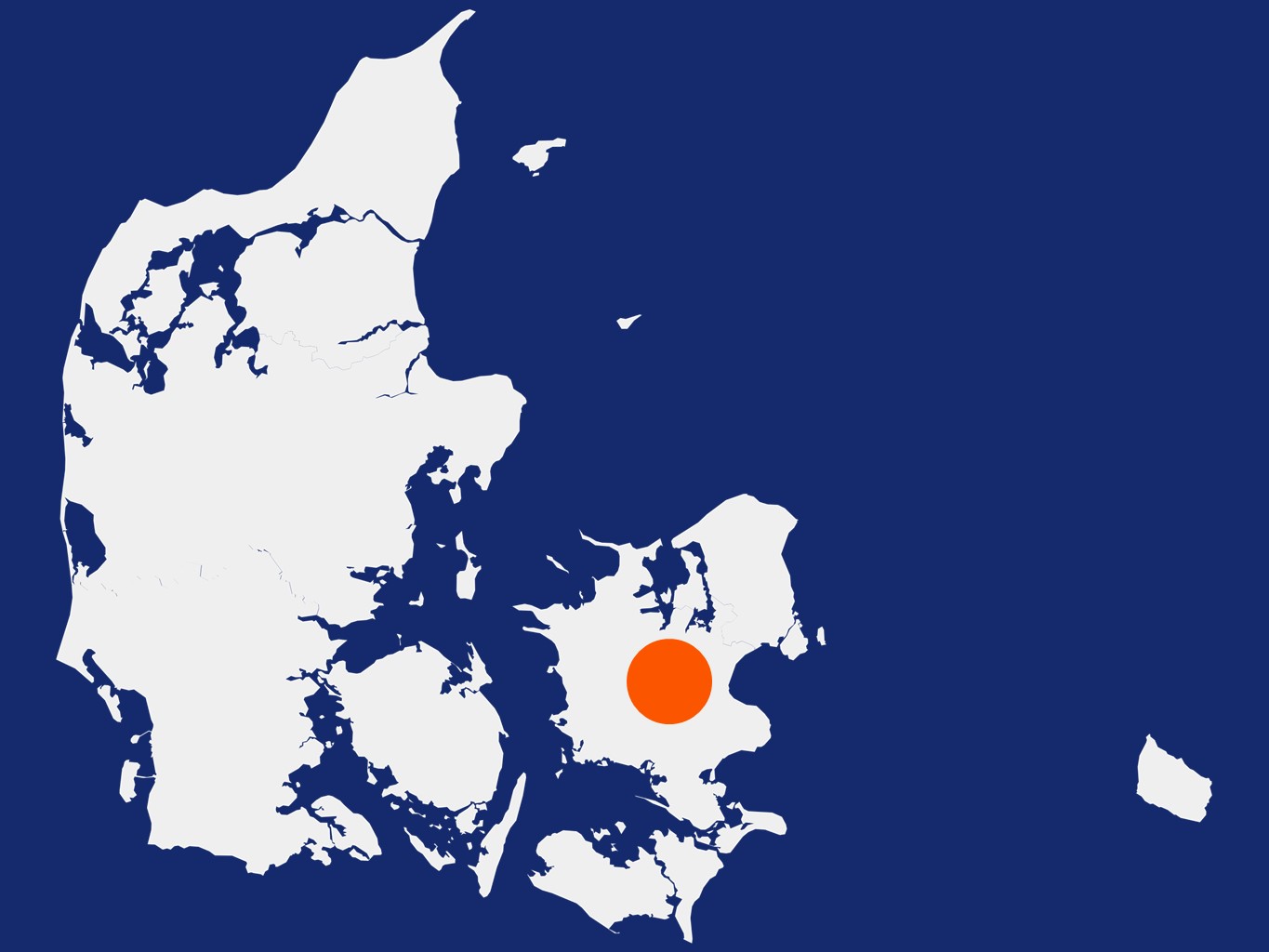 Danmarkskort med prik, der viser placeringen af områdekontoret i Ringsted