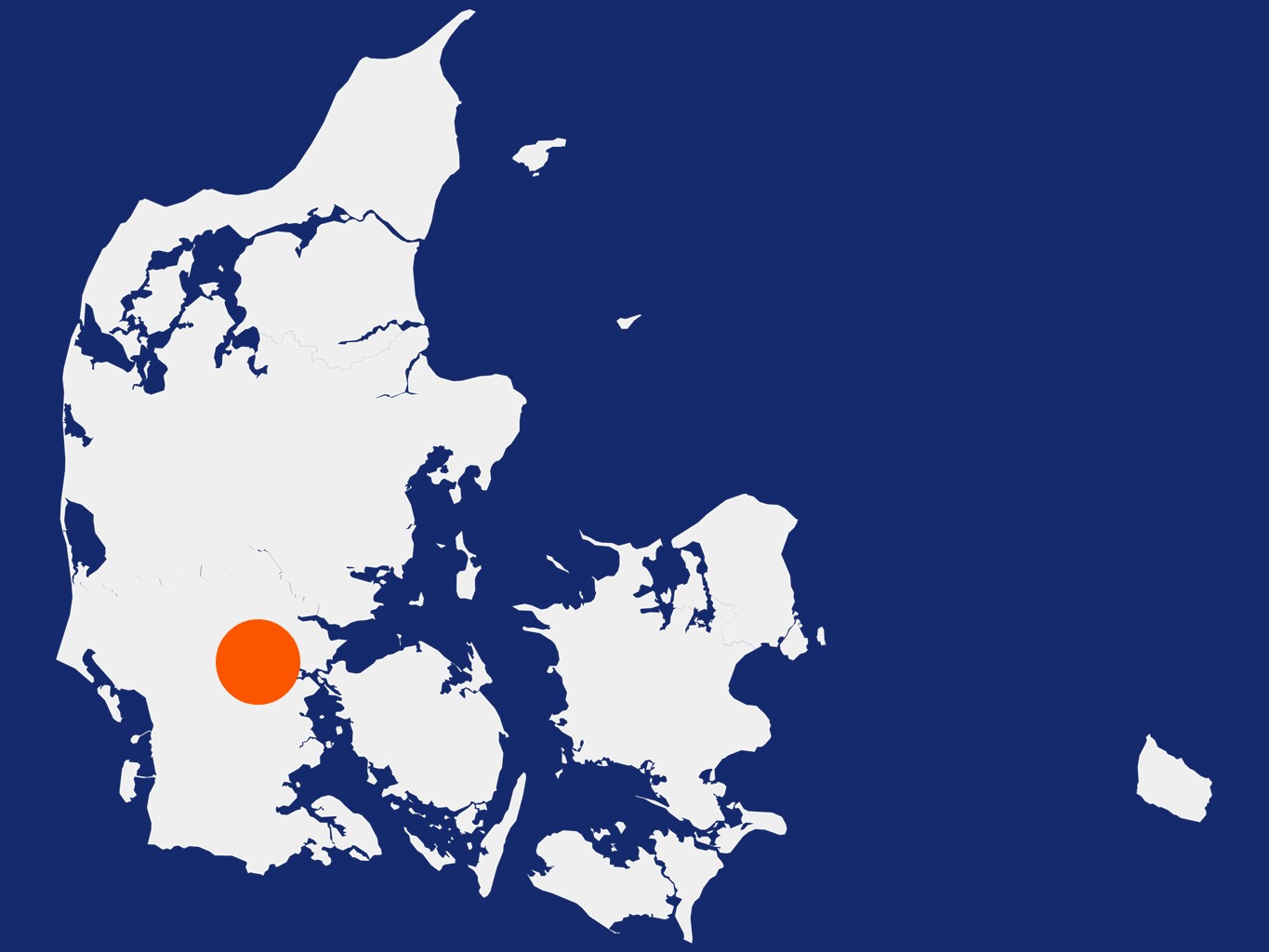 Danmarkskort med prik, der viser placering af transport og bevogtning Kolding