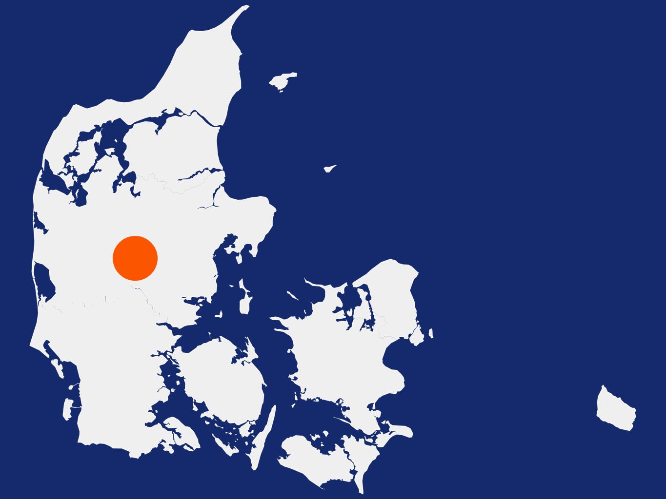 Danmarkskort med prik, der viser, hvor udrejsecenter Kærshovedgård er placeret